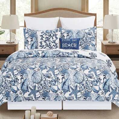 Blue Coast Shells Twin Quilt Set