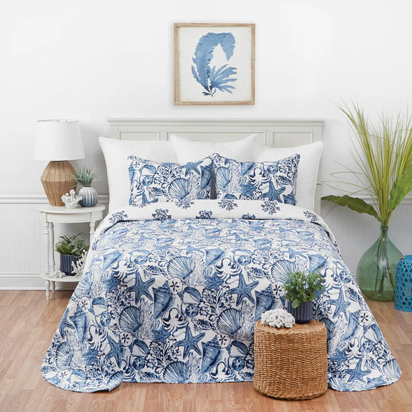 Blue Coast Shells Twin Bedspread