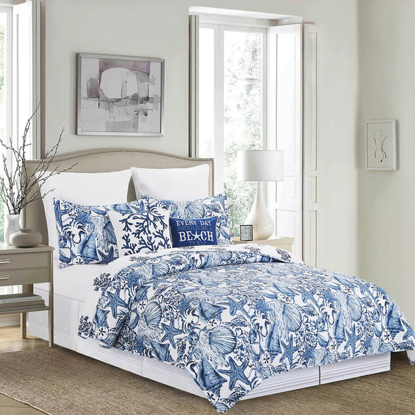 Blue Coast Shells Twin Bedspread