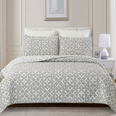 Gray Medallion Jaquard King Coverlet Set