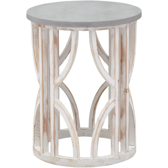 Round Distressed White Washed Accent Table