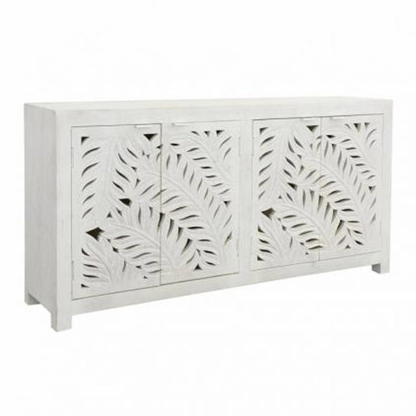 Carved Leaf White Washed Credenza