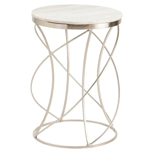 Marble & Nickel Round Swirl Side Table