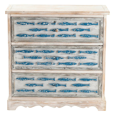 Carved Blue Fish 3 Drawer Chest