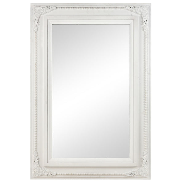 Ornate Rectangle White Wood Mirror