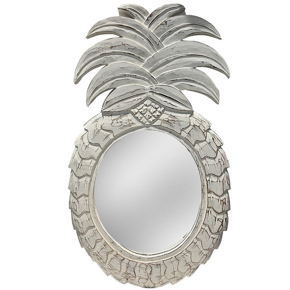 Wooden Carved White Pineapple Mirror