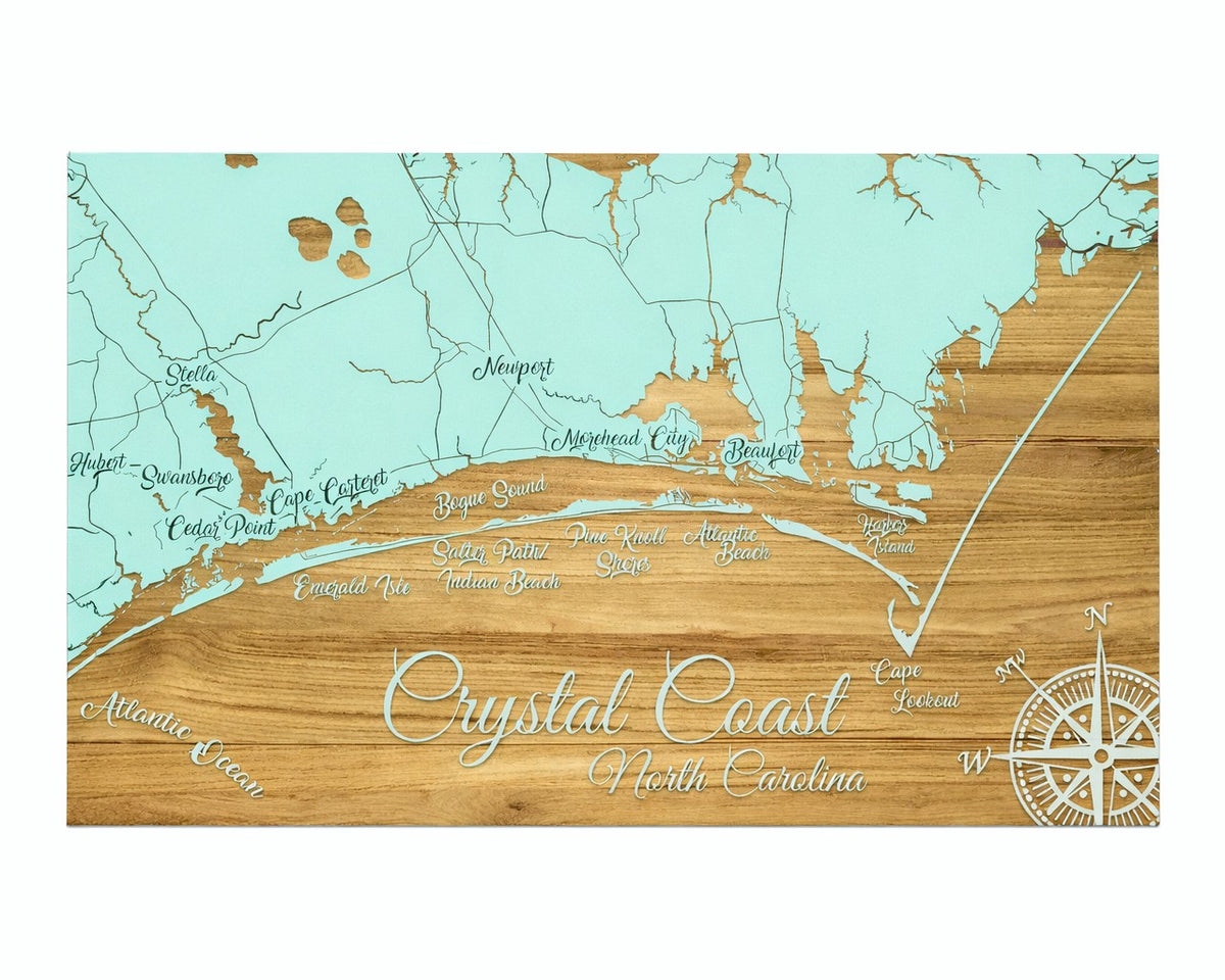 Crystal Coast Wood Map- Large/Seaglass – ShoreDecor