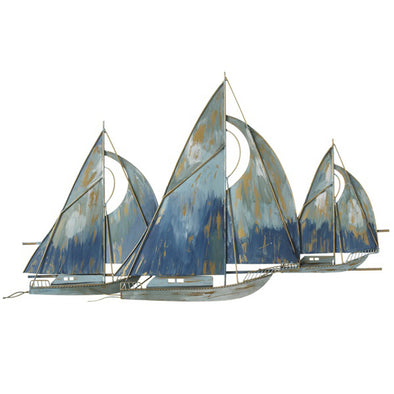 Sailboats Blue Painted Metal Art