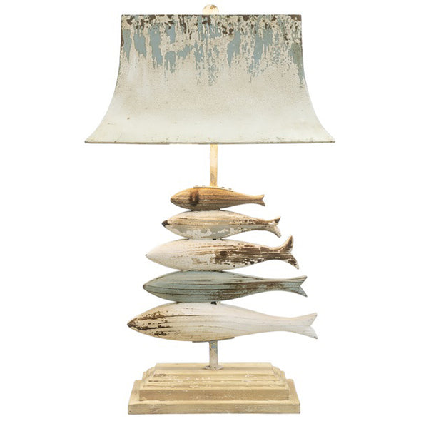 Fish Stack Distressed Wood Table Lamp