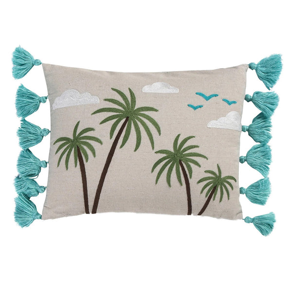 Beach Day Palms Tassel Pillow