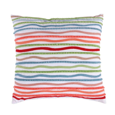 Floral Stripe Pom Pom Pillow
