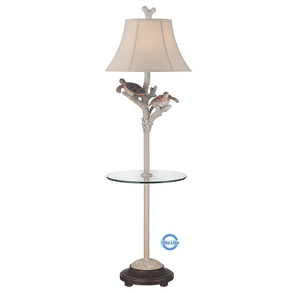 Floor Lamp With Glass Tray Table & Turtles