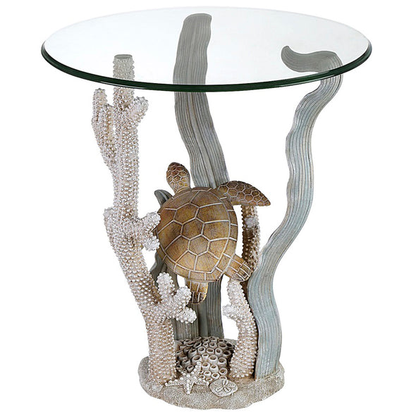 Turtle End Table With Glass Top