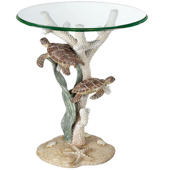 Turtle End Table With Glass Top