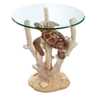Turtle End Table With Glass Top