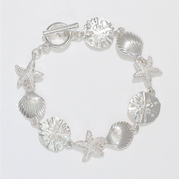 Silver Sealife Linked Toggle Bracelet