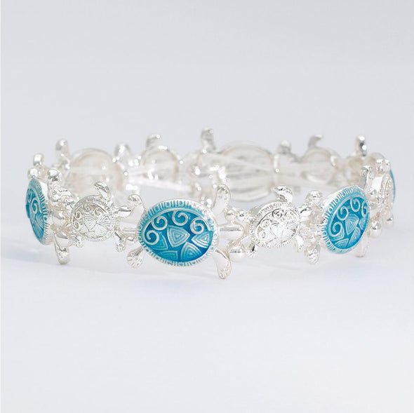 Aqua Turtle Silver Stretch Bracelet