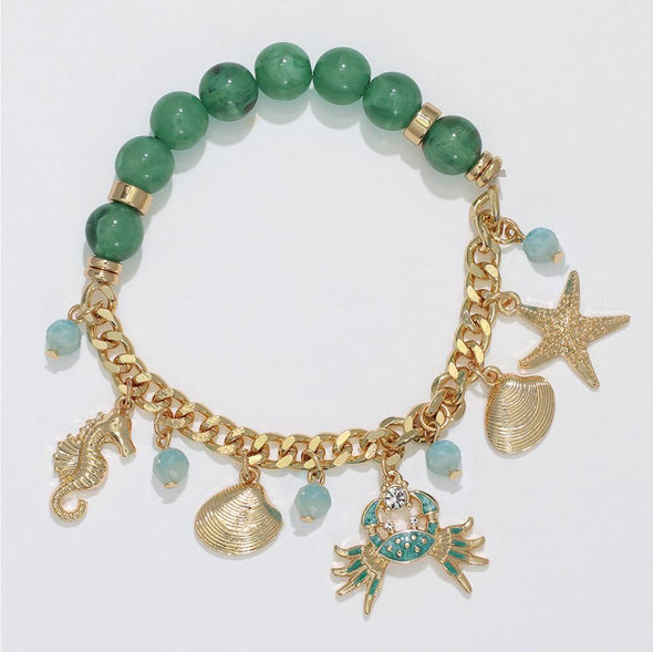 Emerald and Aqua Sealife Charm Bracelet