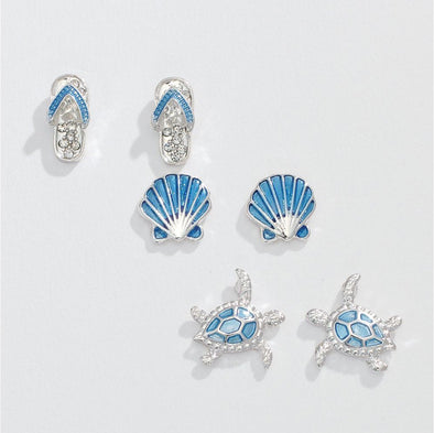 Silver Blue Seashore Trio Earrings