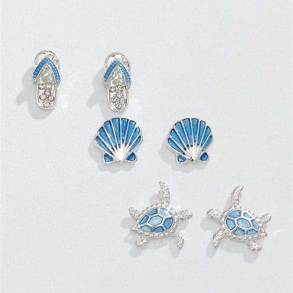 Silver Blue Seashore Trio Earrings