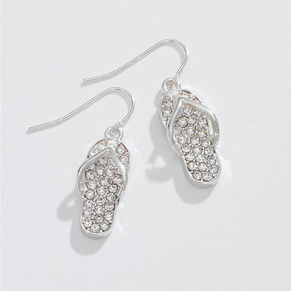 Crystal Flip Flop Silver Earrings