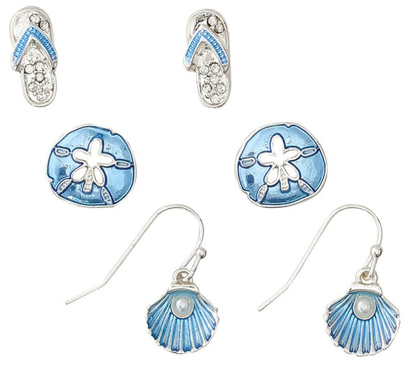 Blue Scallop Earring Trio