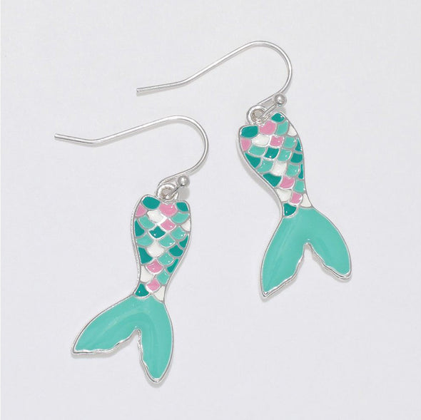 Mint Mermaid Tail Silver Earrings