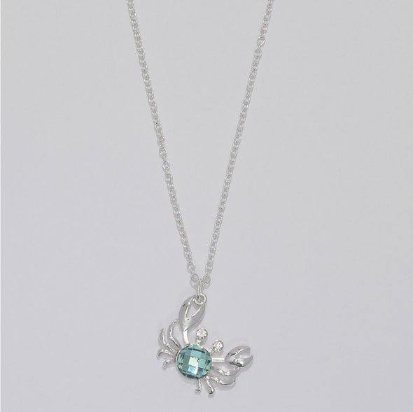 Aqua Crystal Silver Crab Necklace