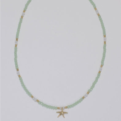 Gold Starfish Mint Beaded Necklace