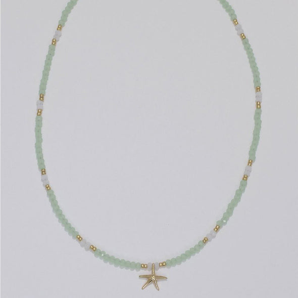 Gold Starfish Mint Beaded Necklace