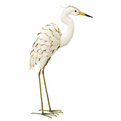 Snowy Egret Head Down Metal Statue