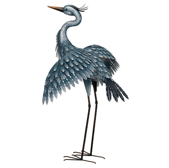 Blue Heron Wings Out Metal Statue