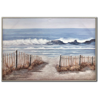 Dunes and Crashing Waves Framed Canvas Art