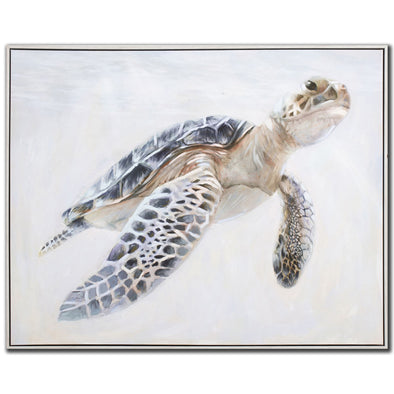 Peaceful Swimming Turtle Framed Canvas Art