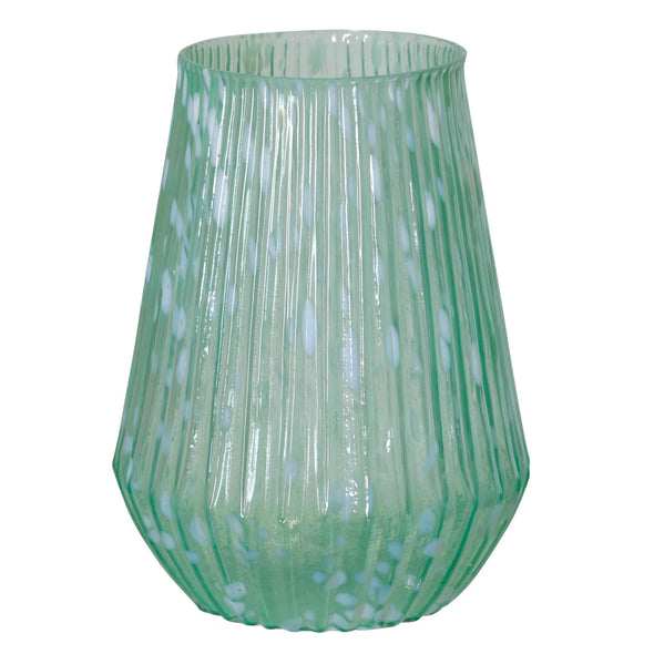 Cheena Ribbed Green Glass Vase