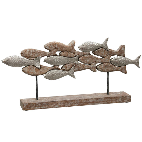 School of Fish Carved Wood On Stand