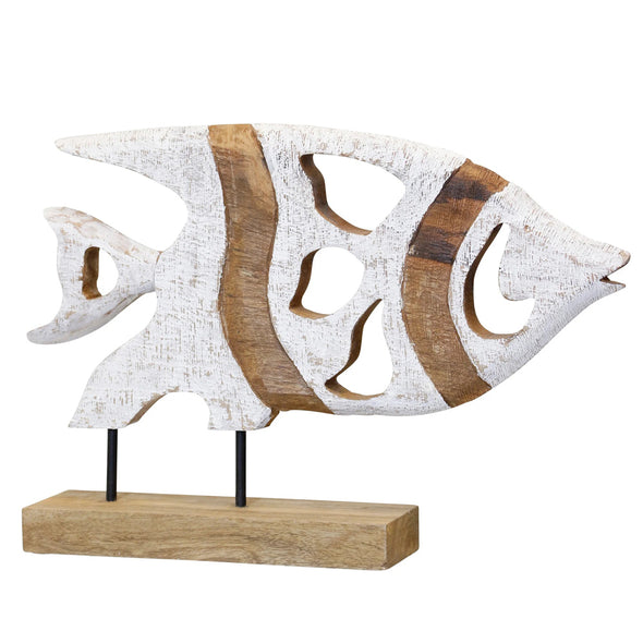 Carved Wood Natural Angel Fish On Stand