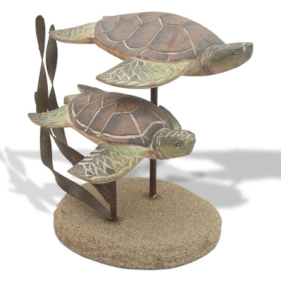 Turtle Pair On Stand Wood Sculpture