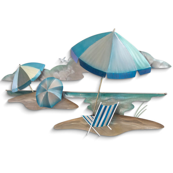 Beach Day Umbrellas and Chair Metal Art