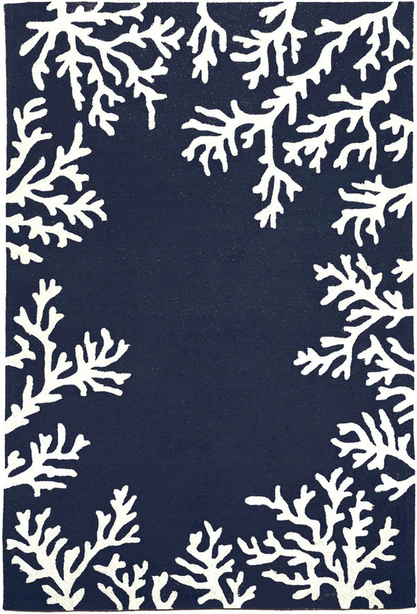 7.6 x 9.6 Coral Border Navy Indoor/ Outdoor Rug