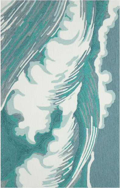 7.6 x 9.6 Wave Aqua Indoor/ Outdoor Rug