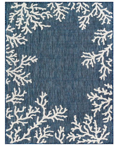 39" X 59" Navy Coral Border Indoor / Outdoor Rug