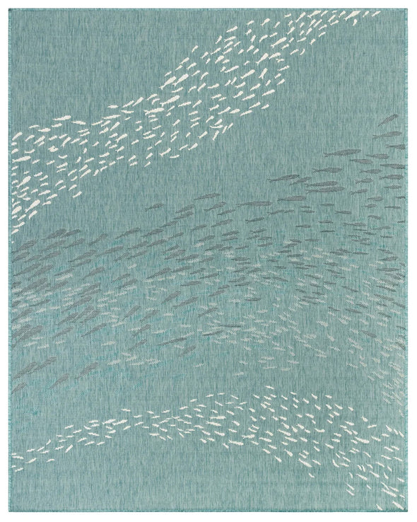 4.10 x 7.6 Aqua School of Fish Indoor / Outdoor Rug