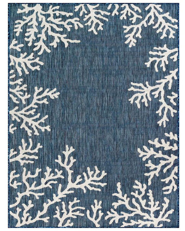 7.10 x 9.10 Navy Coral Border Indoor / Outdoor Rug